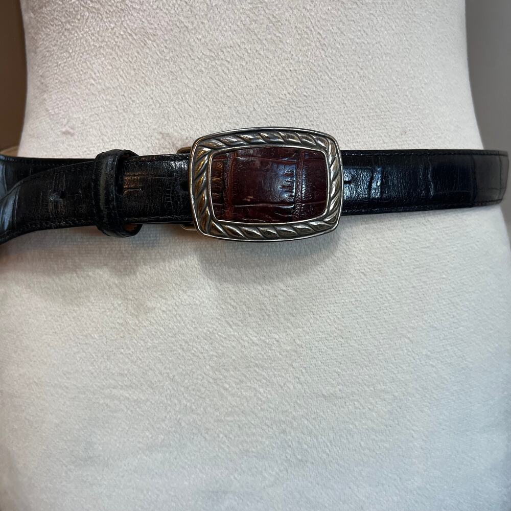 Brighton Espresso Croc Embossed Belt M 32 Burgundy Silver Tone Western Buckle